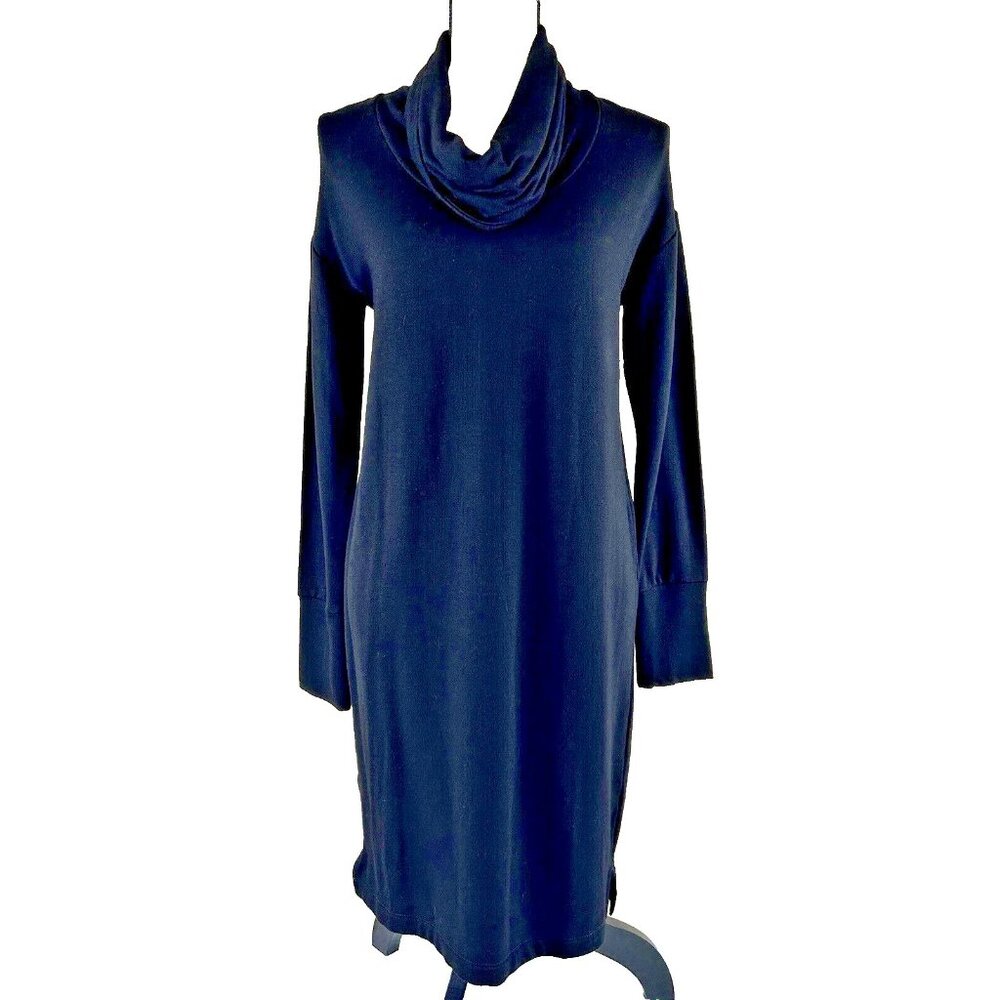 Dalia Fleece Lined Tunic Dress A Line Cowl Neck Stretch Black Cozy Soft EUC S